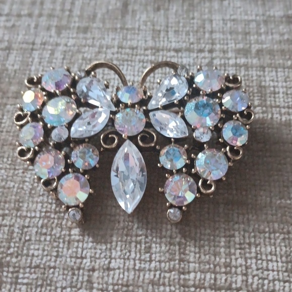 Vintage Gold Toned Rhinestone Butterfly Brooch - Picture 1 of 7